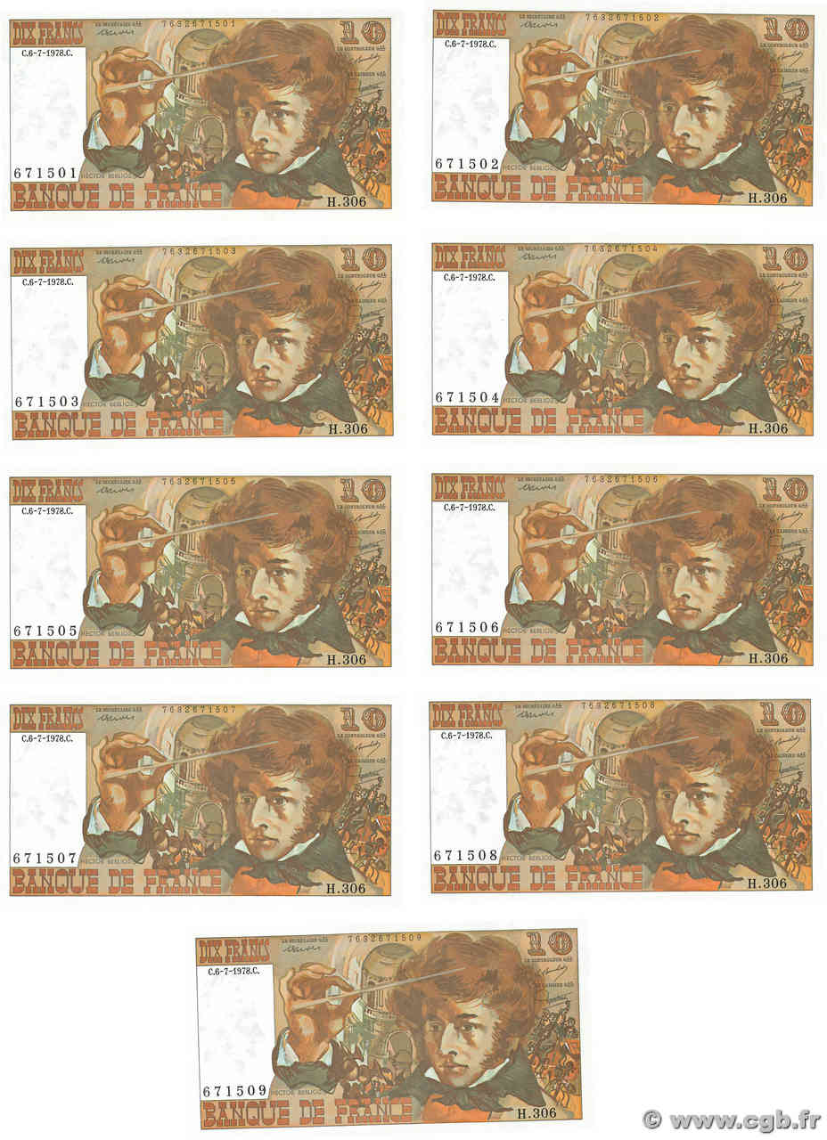 10 Francs BERLIOZ Consécutifs FRANCIA  1978 F.63.25 q.FDC