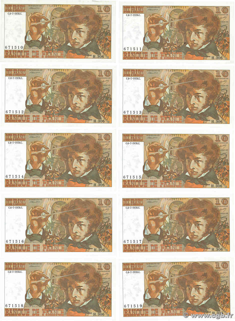 10 Francs BERLIOZ Consécutifs FRANKREICH  1978 F.63.25 fST