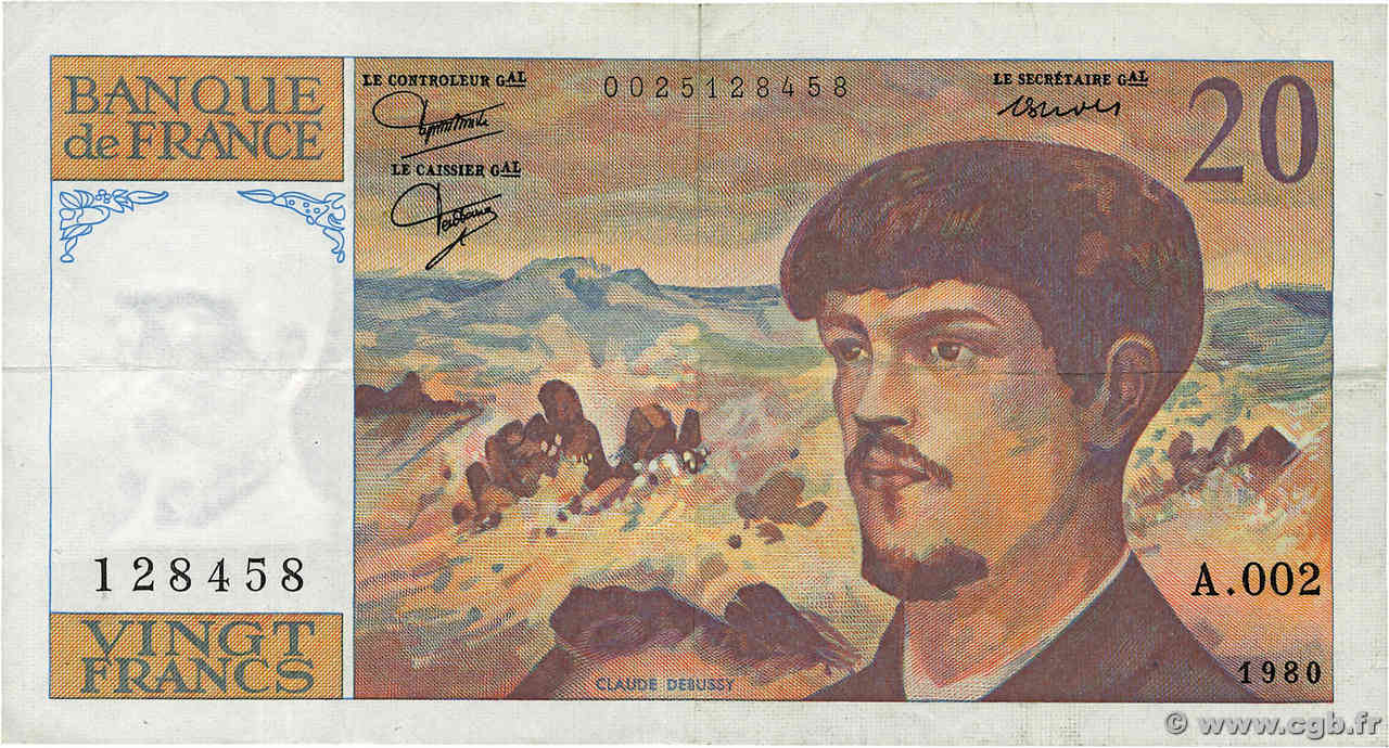 20 Francs DEBUSSY FRANCE  1980 F.66.01A2 TB+