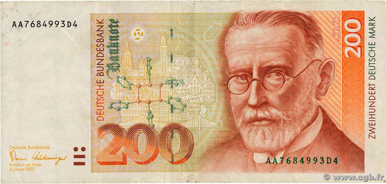 200 Deutsche Mark GERMAN FEDERAL REPUBLIC  1989 P.42 F