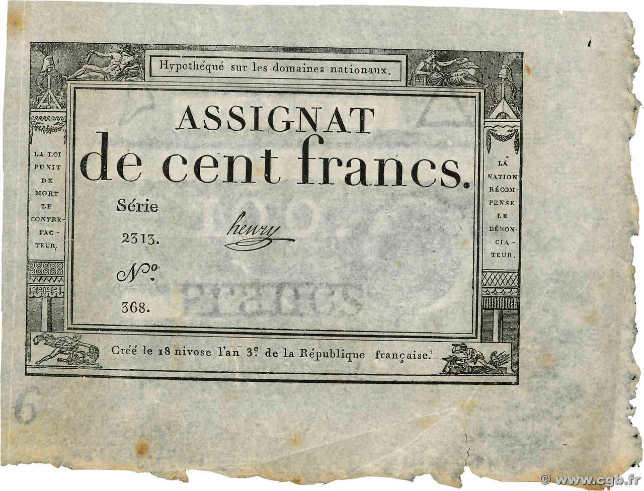 100 Francs FRANCE  1795 Ass.48a SUP