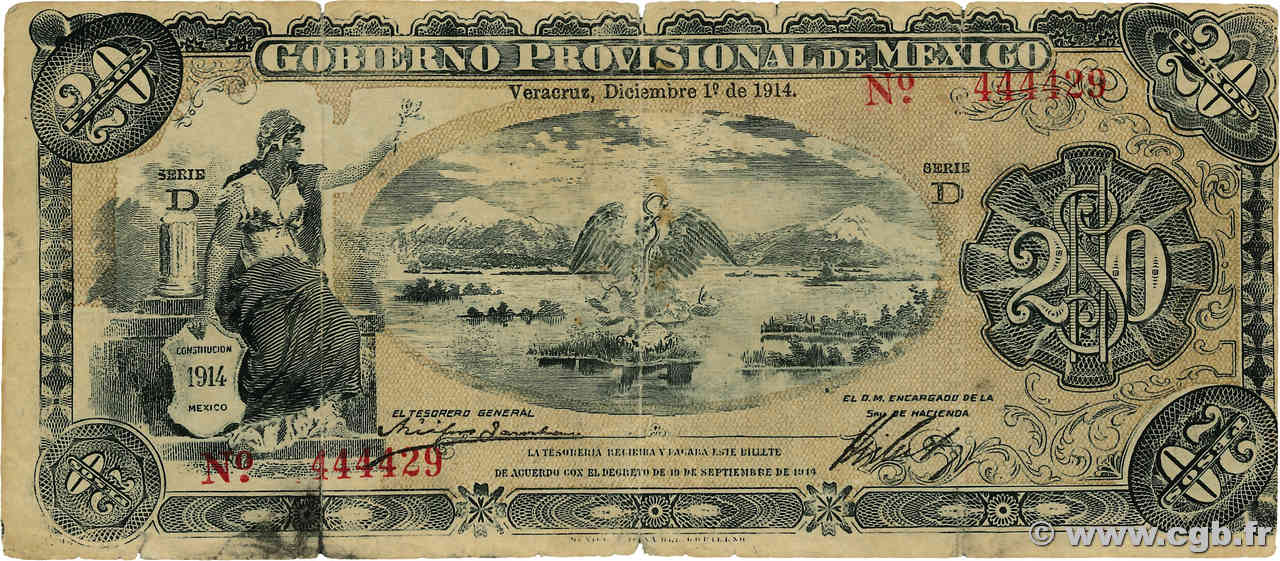 20 Pesos MEXICO  1914 PS.1110b S