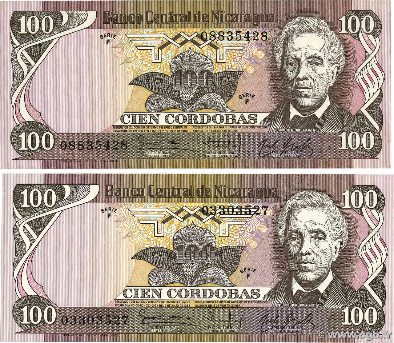 100 Cordobas Lot NICARAGUA  1985 P.141 FDC