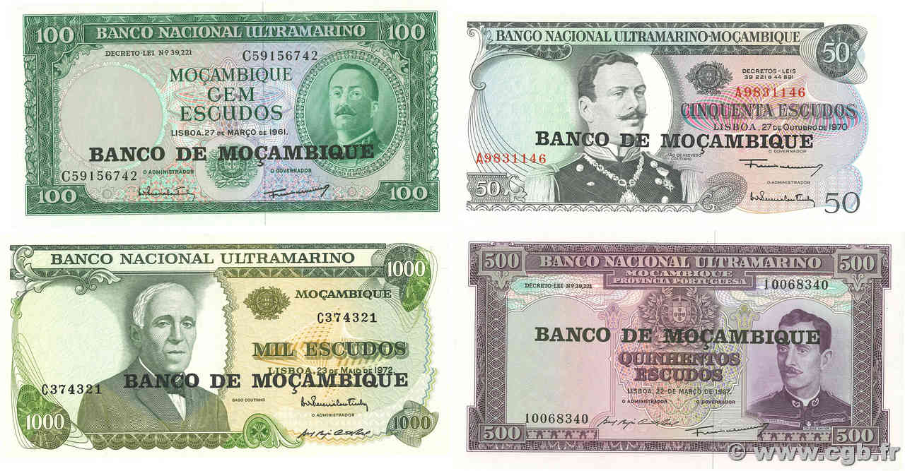 50 à 1000 Escudos Lot MOZAMBIQUE  1976 P.116 à P.119 SC+