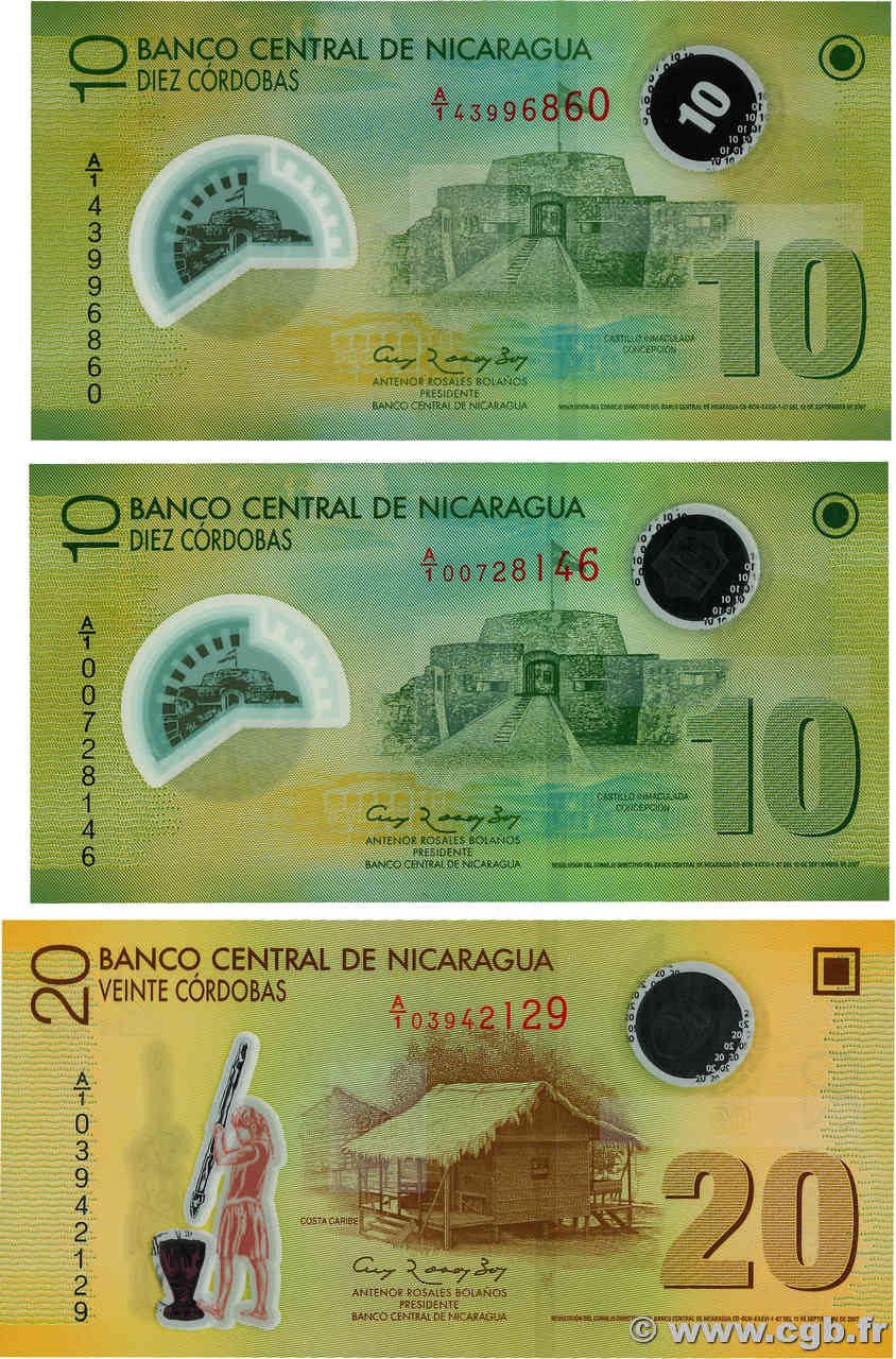 20 Cordobas Lot NICARAGUA  2007 P.201a et b, P.202a NEUF