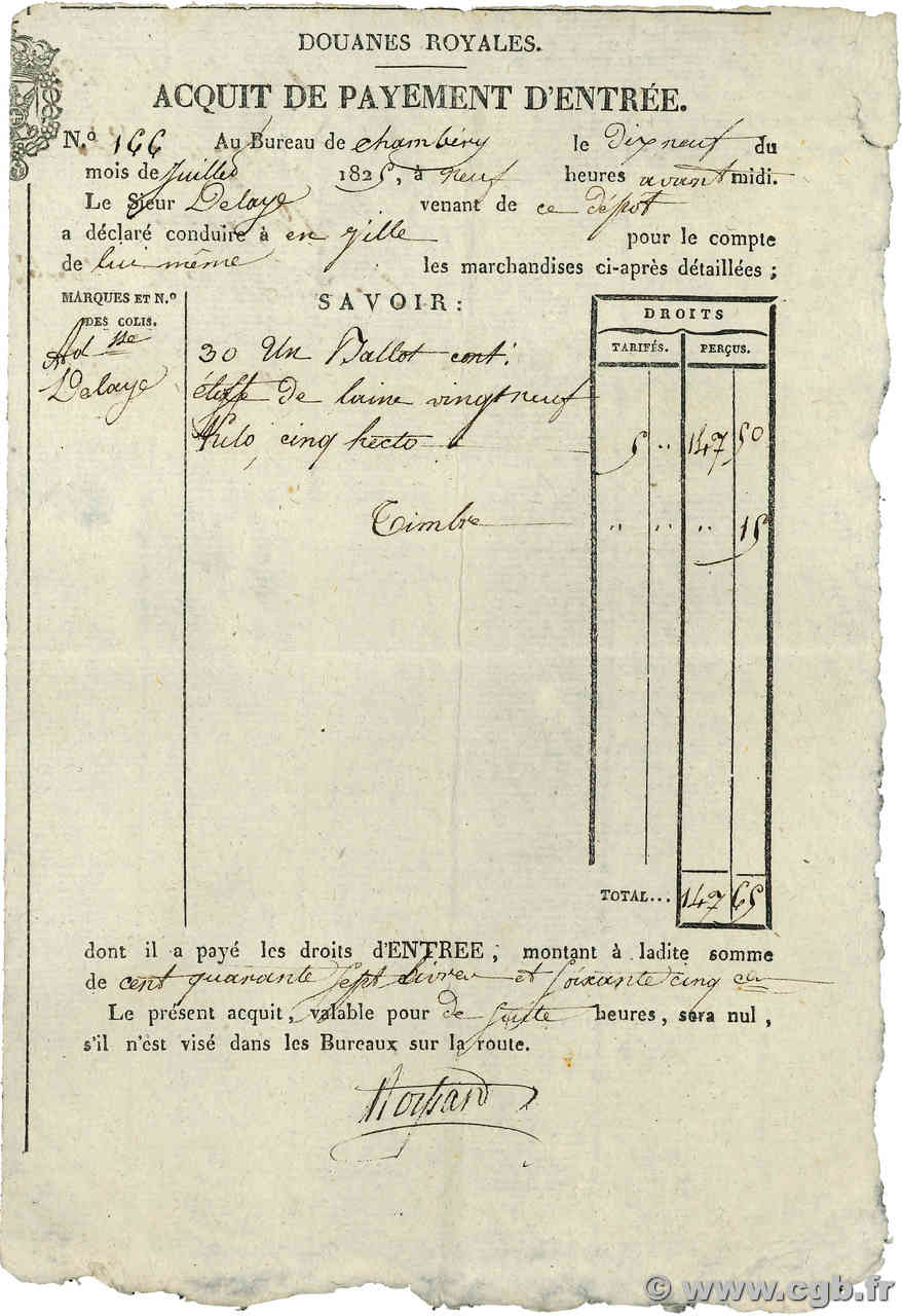 147 Livres et 65 Centimes FRANCIA Chambery 1825 P.- q.SPL