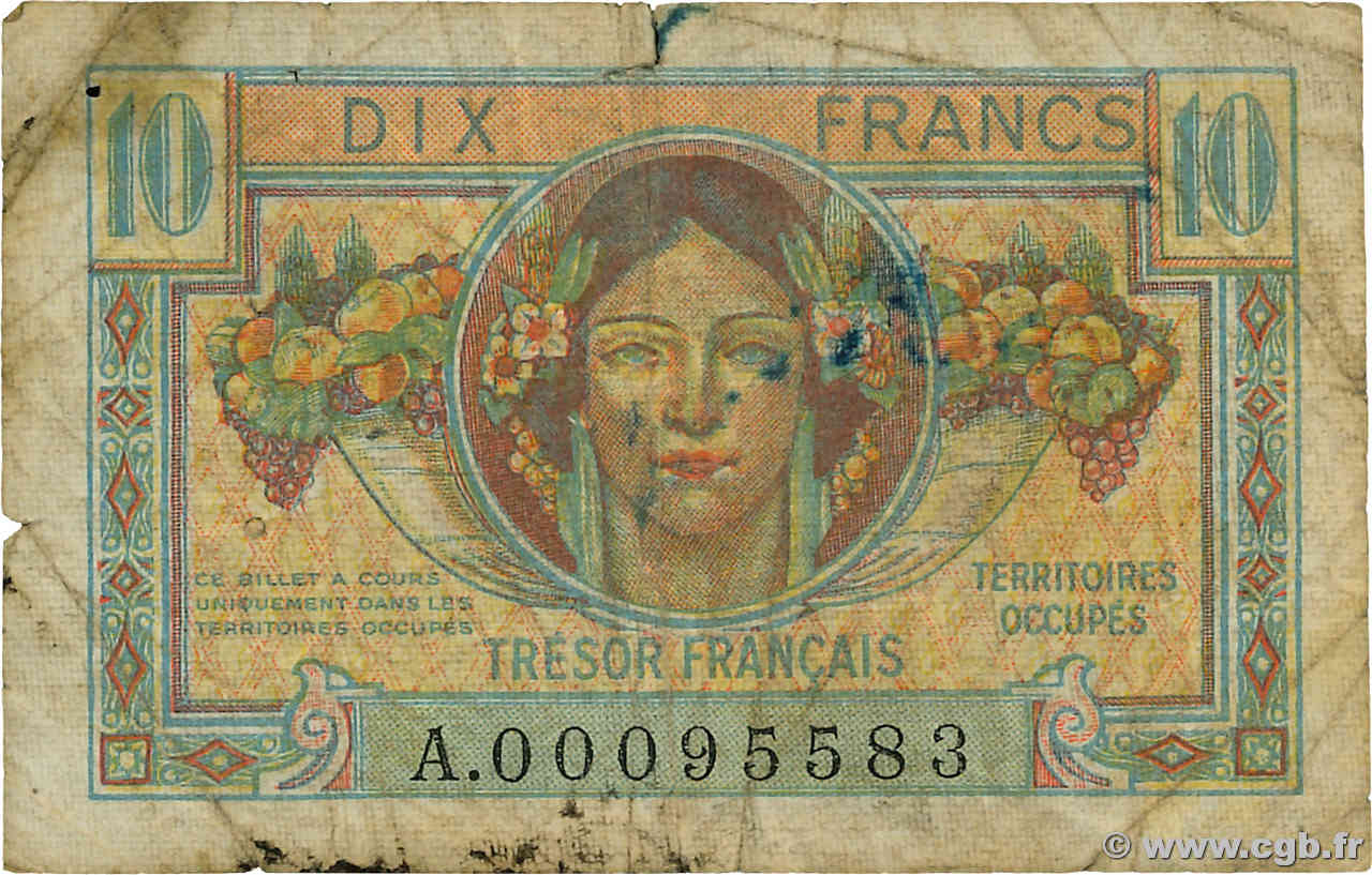 10 Francs TRÉSOR FRANÇAIS FRANCE  1947 VF.30.01 B+