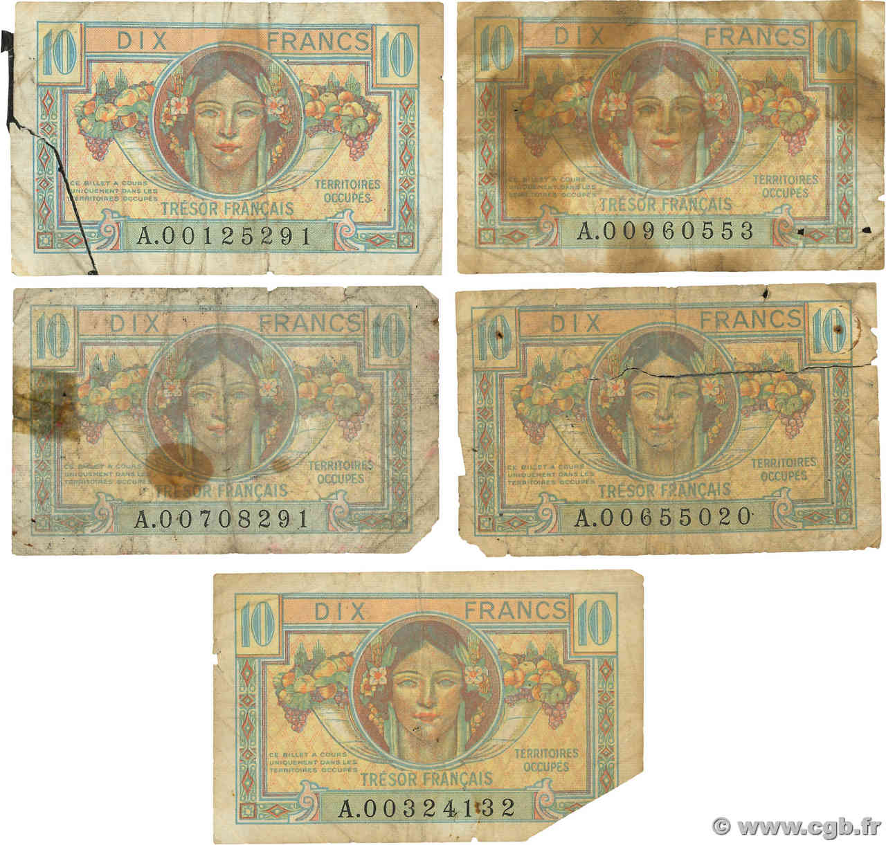 10 Francs TRÉSOR FRANÇAIS Lot FRANCIA  1947 VF.30.01 RC