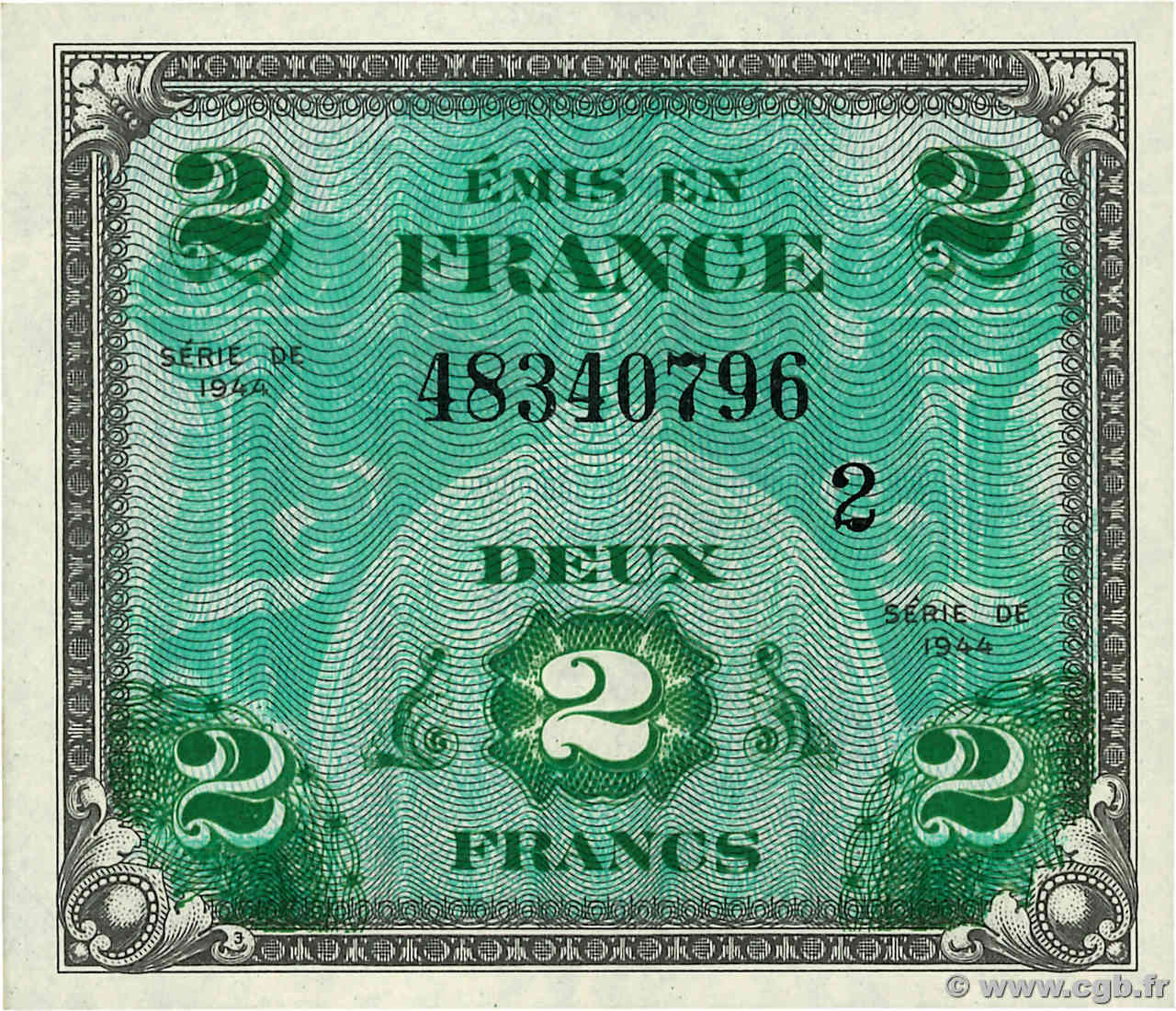 2 Francs DRAPEAU FRANCIA  1944 VF.16.02 FDC