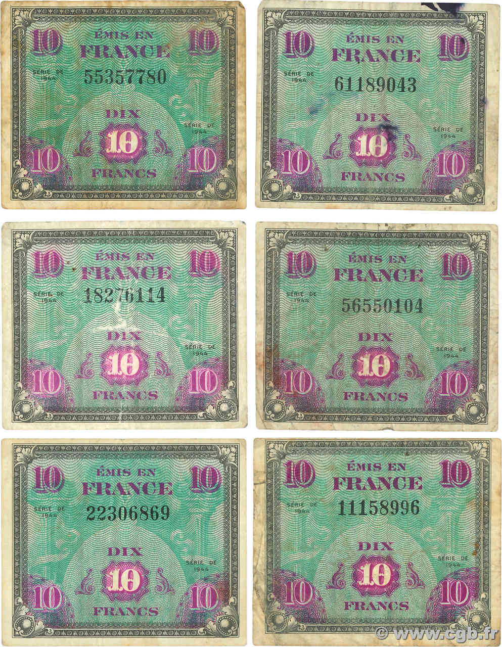 10 Francs DRAPEAU Lot FRANKREICH  1944 VF.18.01 fS