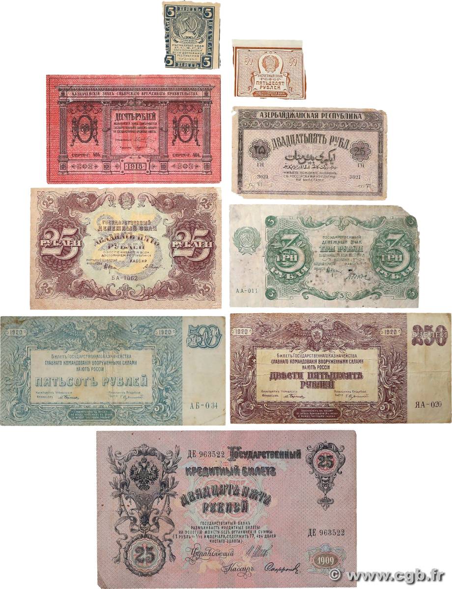 Lot de 9 Billets Lot RUSSIA  1909 P.LOT MB