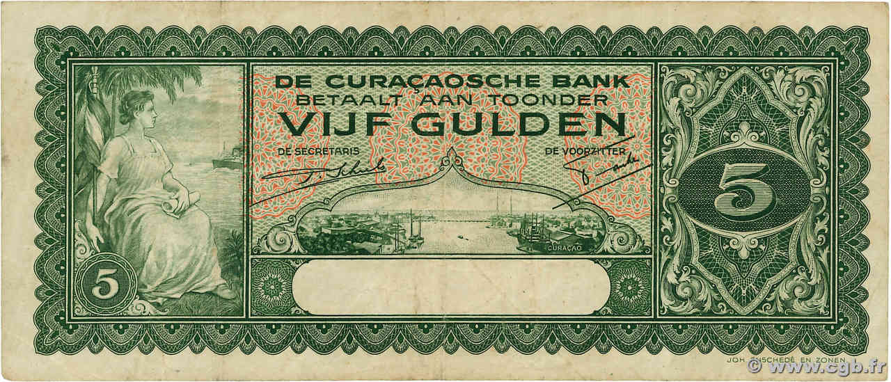 5 Gulden CURACAO  1939 P.22 F