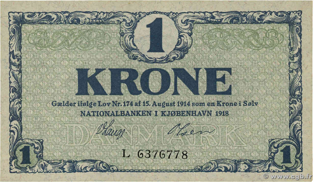 1 Krone DENMARK  1918 P.012d AU