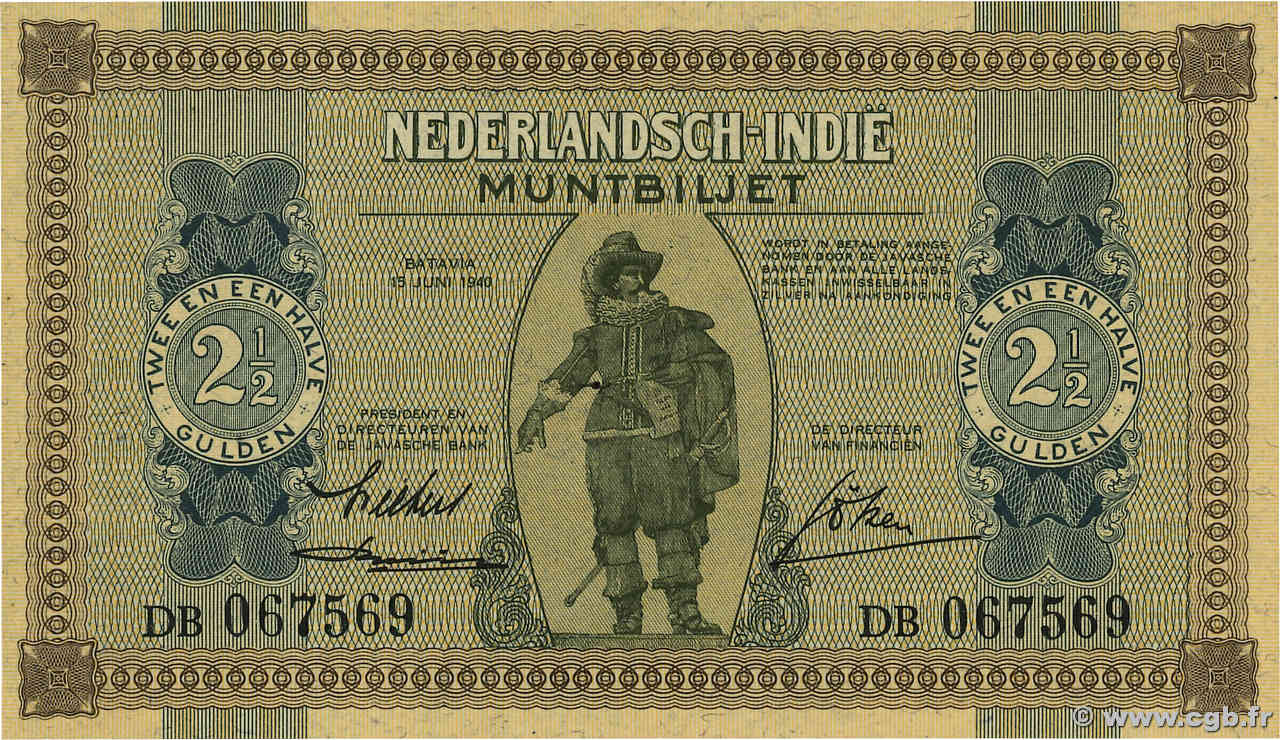 2,5 Gulden NETHERLANDS INDIES  1940 P.109a UNC-