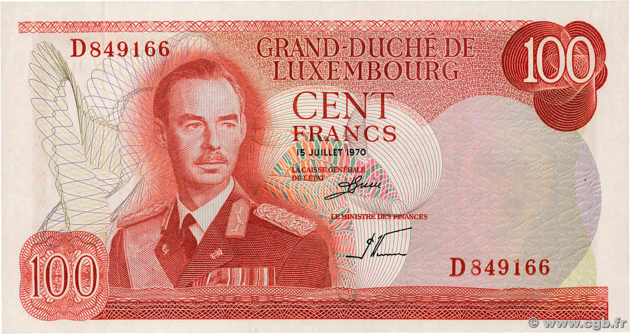 100 Francs LUXEMBOURG  1970 P.56a pr.NEUF