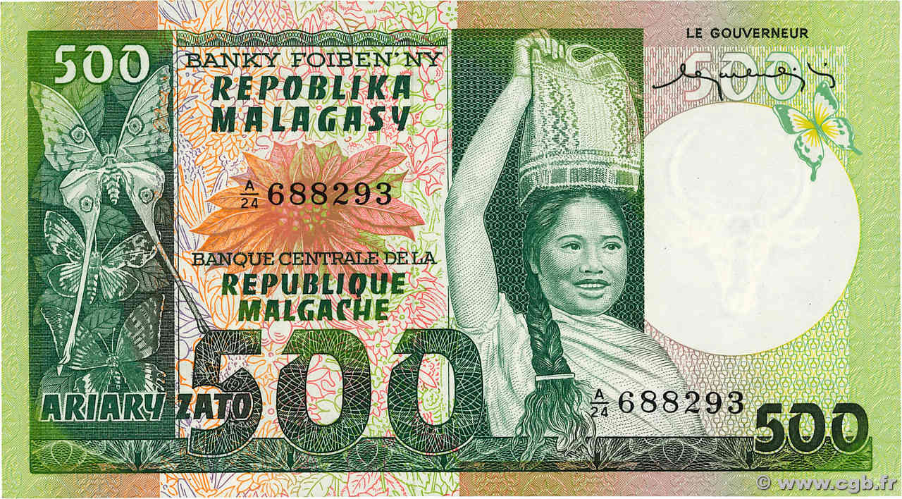 500 Francs - 100 Ariary MADAGASCAR  1974 P.064a UNC