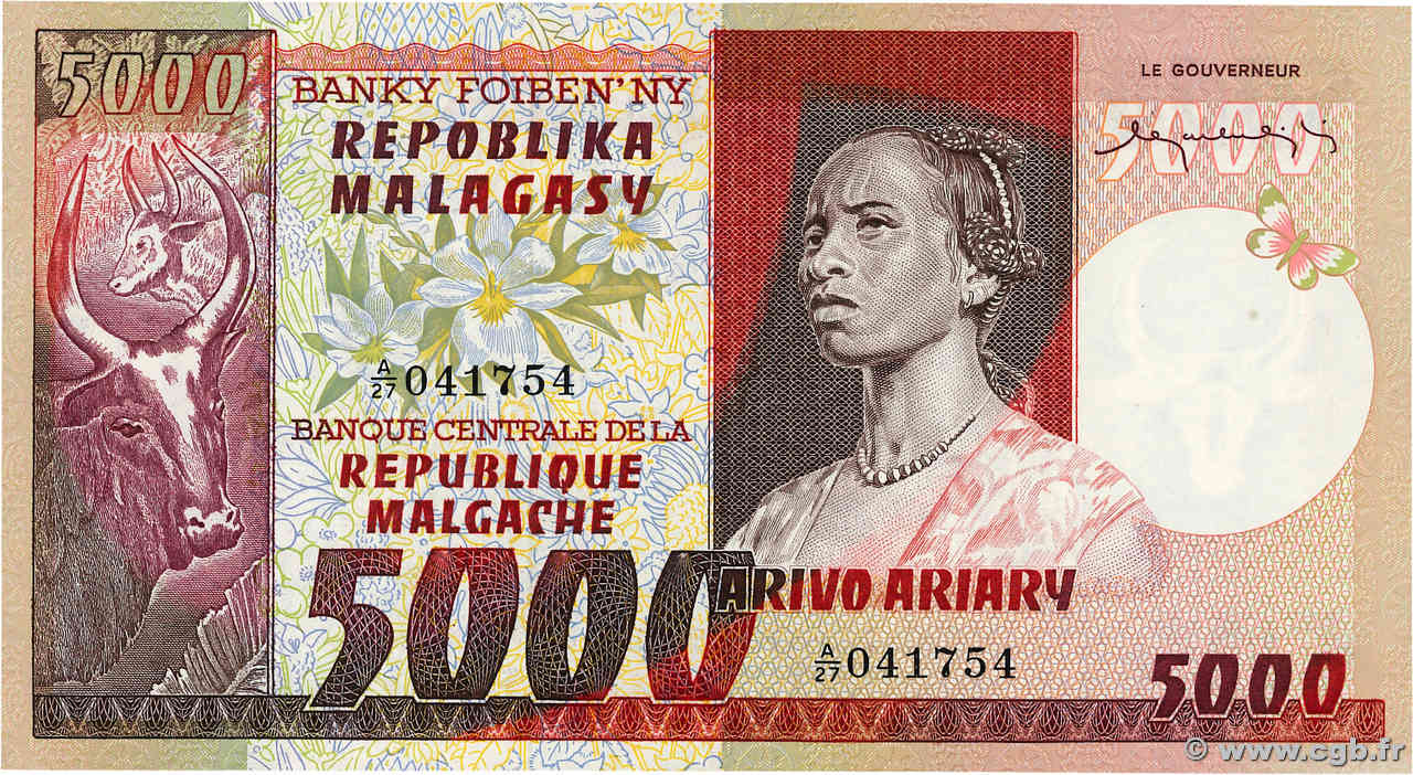 5000 Francs - 1000 Ariary MADAGASCAR  1974 P.066a SC+