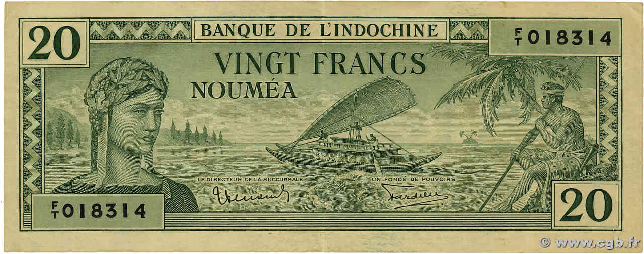 20 Francs NOUVELLE CALÉDONIE  1944 P.49 SS