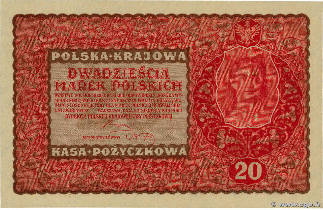 20 Marek POLOGNE  1919 P.026 pr.NEUF