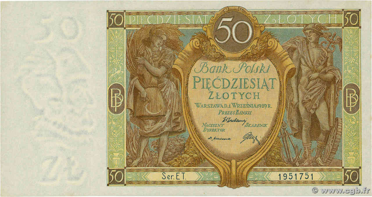 50 Zlotych POLOGNE  1929 P.071 SPL