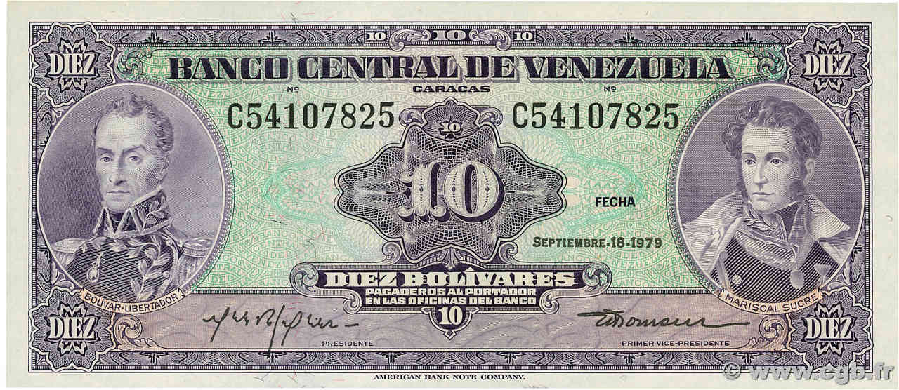 10 Bolivares VENEZUELA  1979 P.051g pr.NEUF