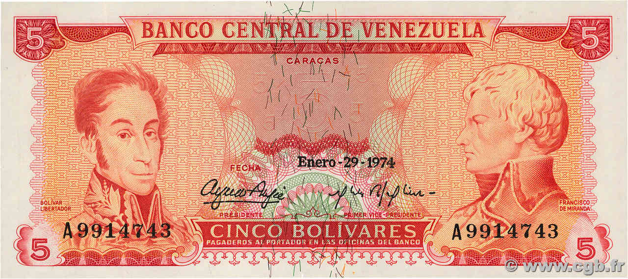 5 Bolivares VENEZUELA  1974 P.050h VZ