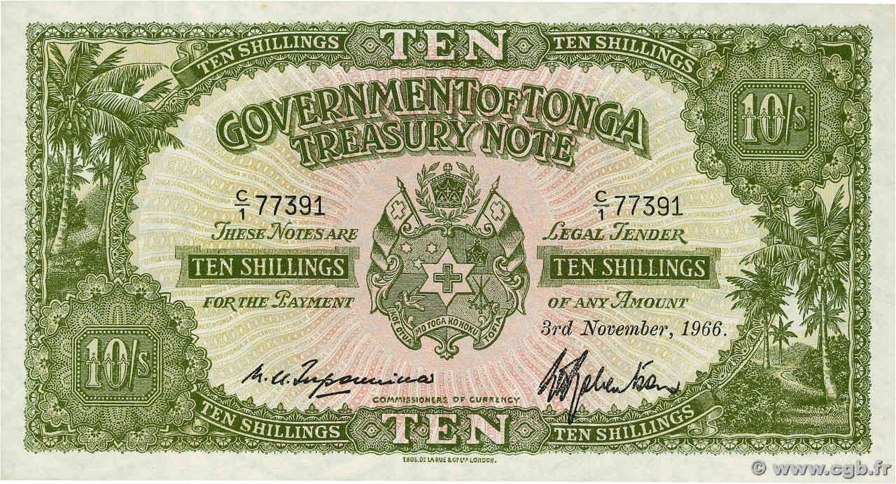 10 Shillings TONGA  1966 P.10e SC+