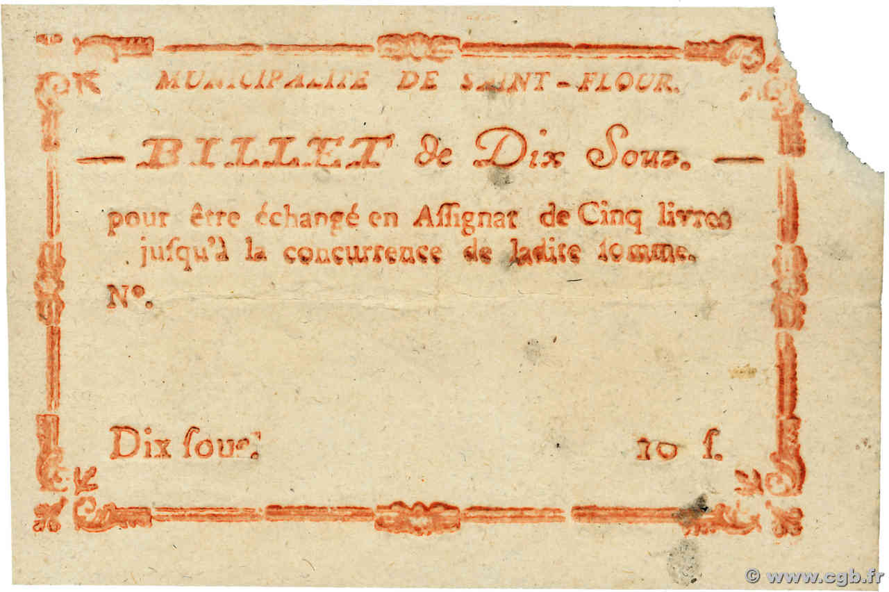 10 Sous Non émis FRANCE régionalisme et divers Saint Flour 1792 Kc.15.122 SUP