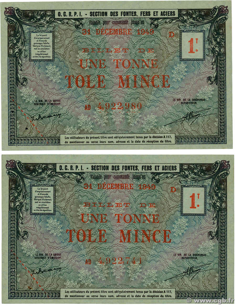 1 Tonne Tole Mince Lot FRANCE régionalisme et divers  1949  SPL