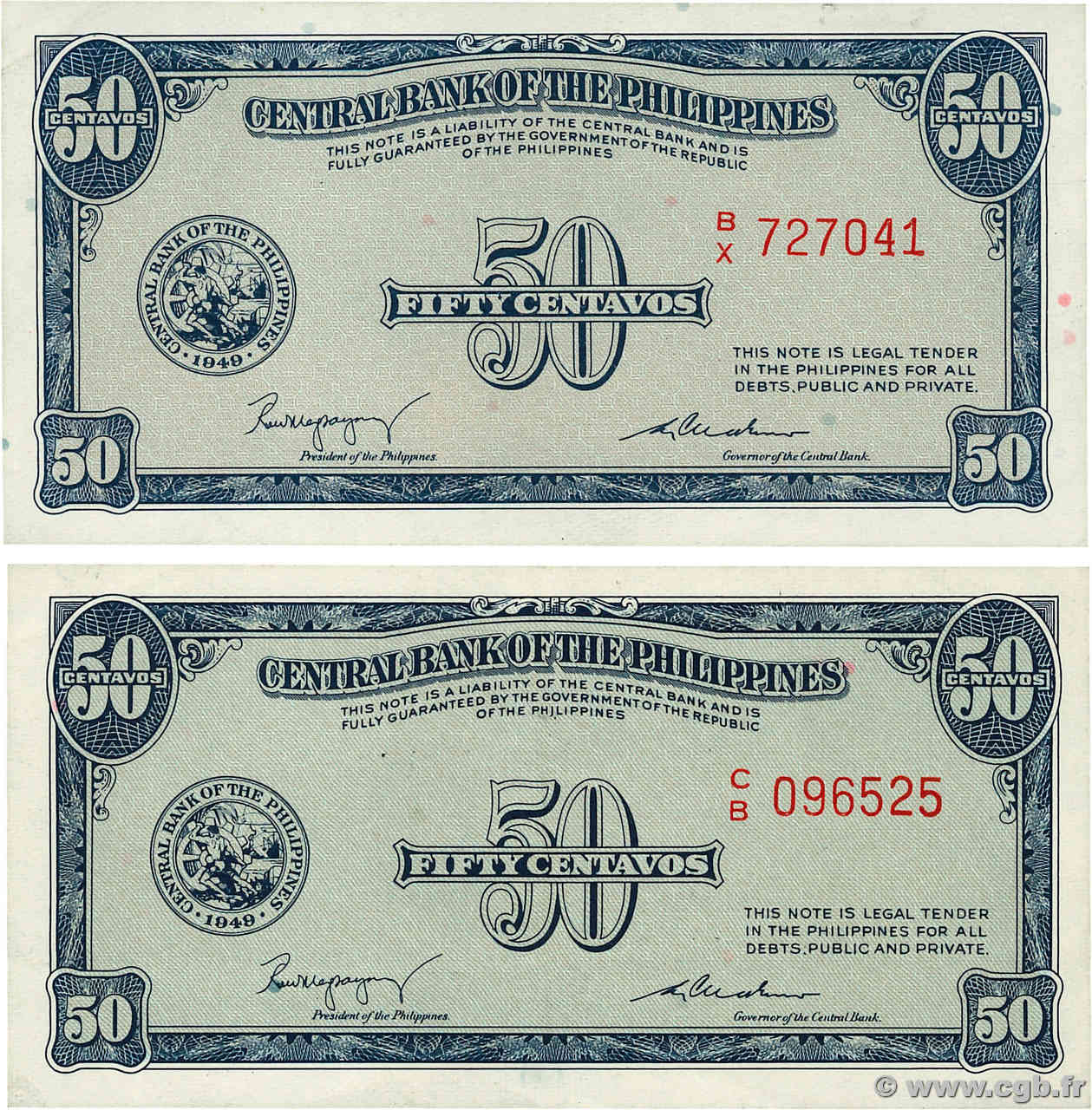 50 Centavos Lot PHILIPPINES  1949 P.131a TTB à SUP