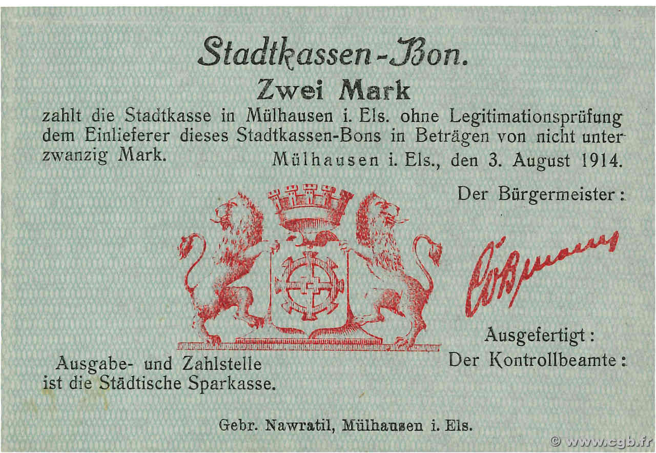 2 Mark GERMANIA Mulhouse 1914 JP.68-273 AU+