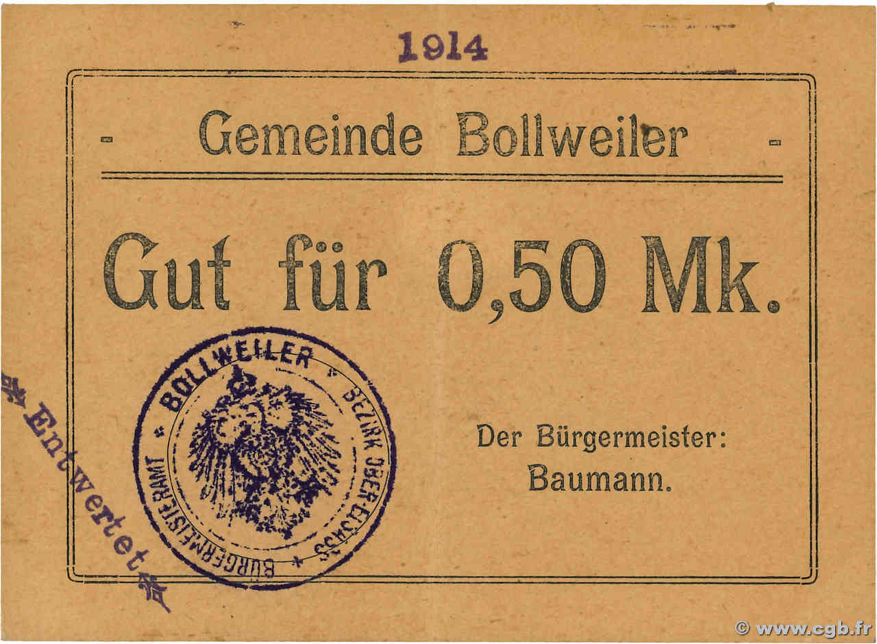 0,5 Mark GERMANIA Bollweiler 1914 JP.68-060 SPL