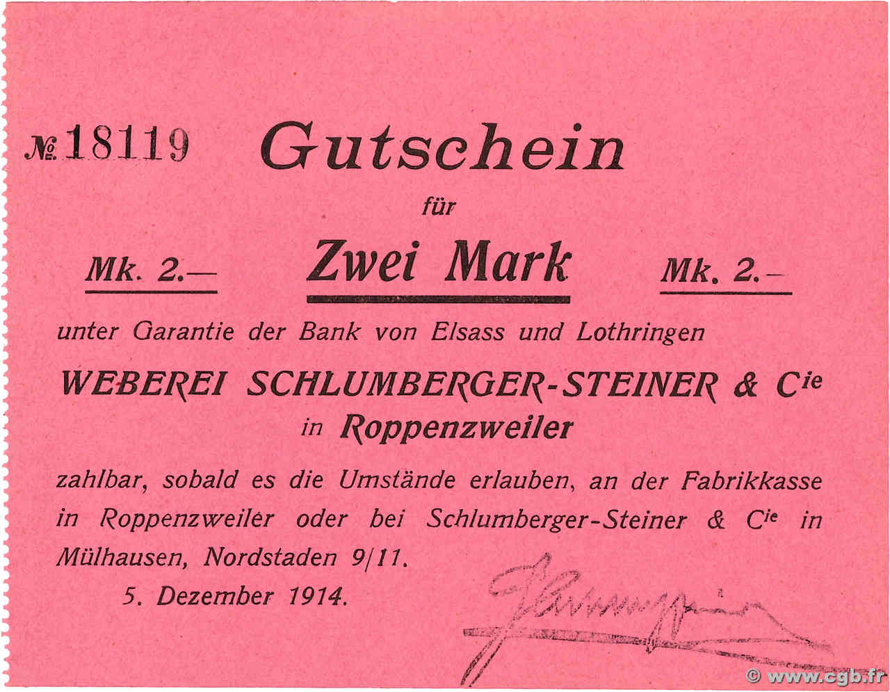 2 Mark ALLEMAGNE Roppenzweiler 1914 JP.68-322 SUP