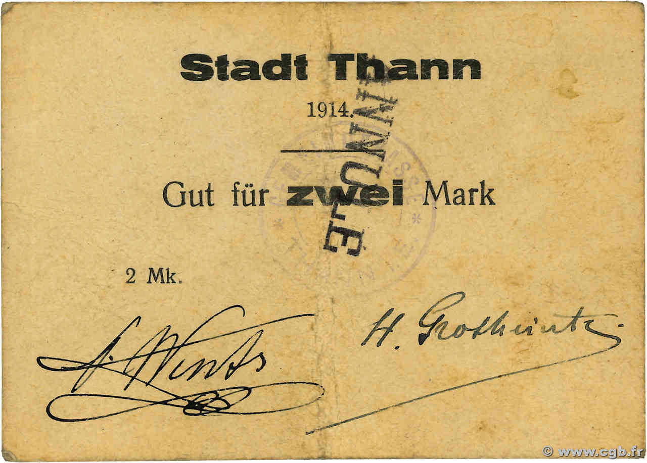 2 Mark Annulé ALLEMAGNE Thann 1914 JP.68-376 TB