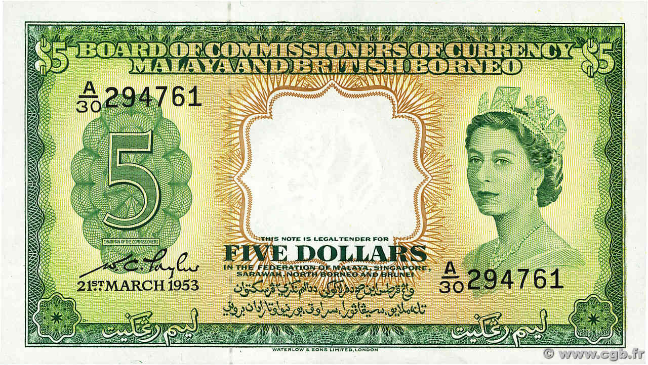 5 Dollars MALAYA und BRITISH BORNEO  1953 P.02a fST