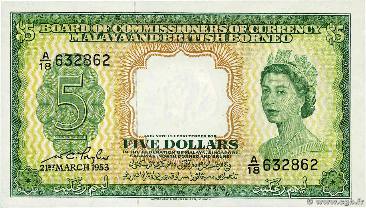 5 Dollars MALAYA y BRITISH BORNEO  1953 P.02a SC+