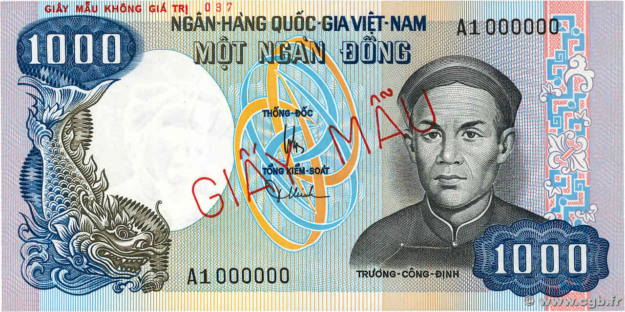 1000 Dong Spécimen SOUTH VIETNAM  1975 P.34As UNC