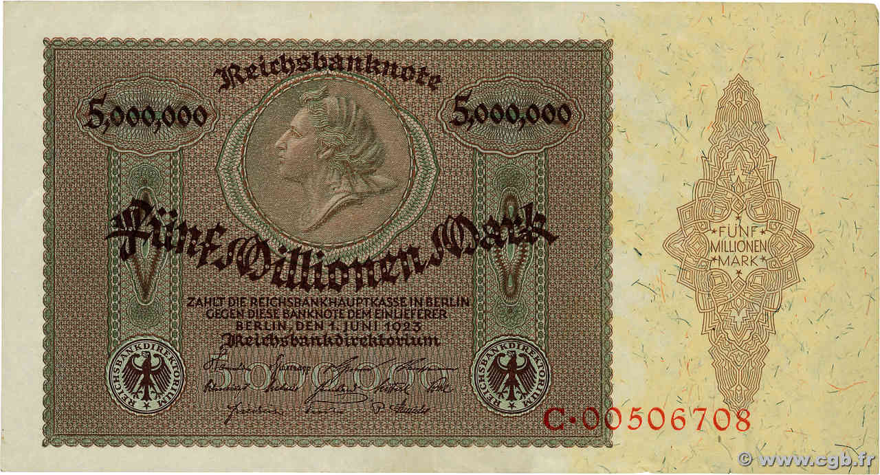 5 Millionen Mark GERMANIA  1923 P.090 BB