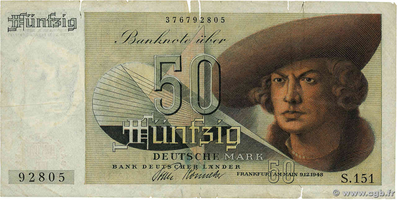 50 Deutsche Mark GERMAN FEDERAL REPUBLIC  1948 P.14a B