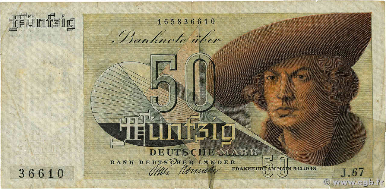 50 Deutsche Mark GERMAN FEDERAL REPUBLIC  1948 P.14a q.B