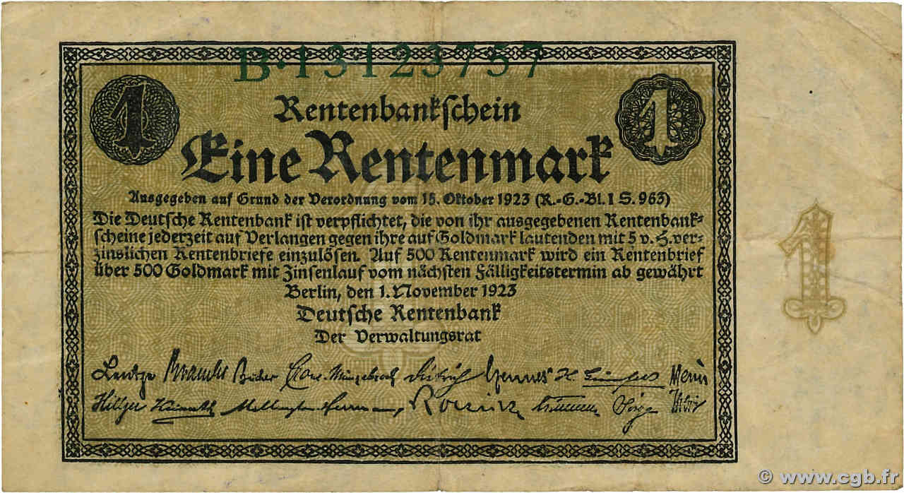 1 Rentenmark GERMANY  1923 P.161 F