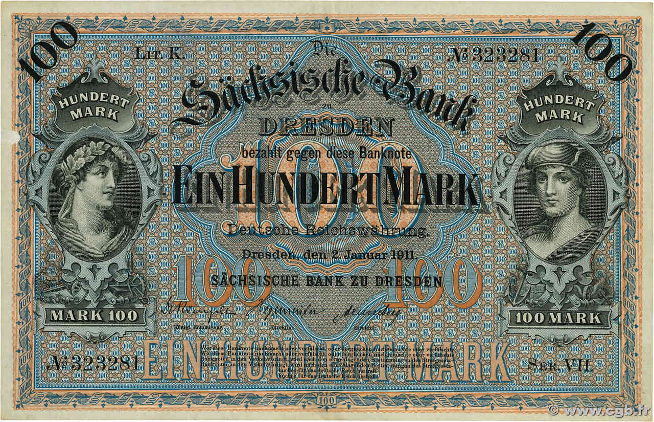 100 Mark DEUTSCHLAND Dresden 1911 PS.0952b fVZ