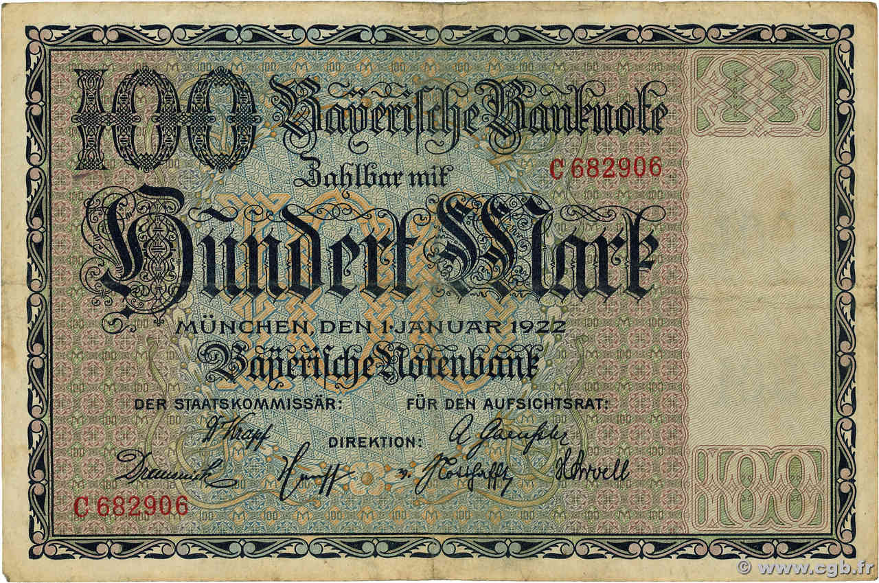 100 Mark GERMANY Munich 1922 PS.0923 F