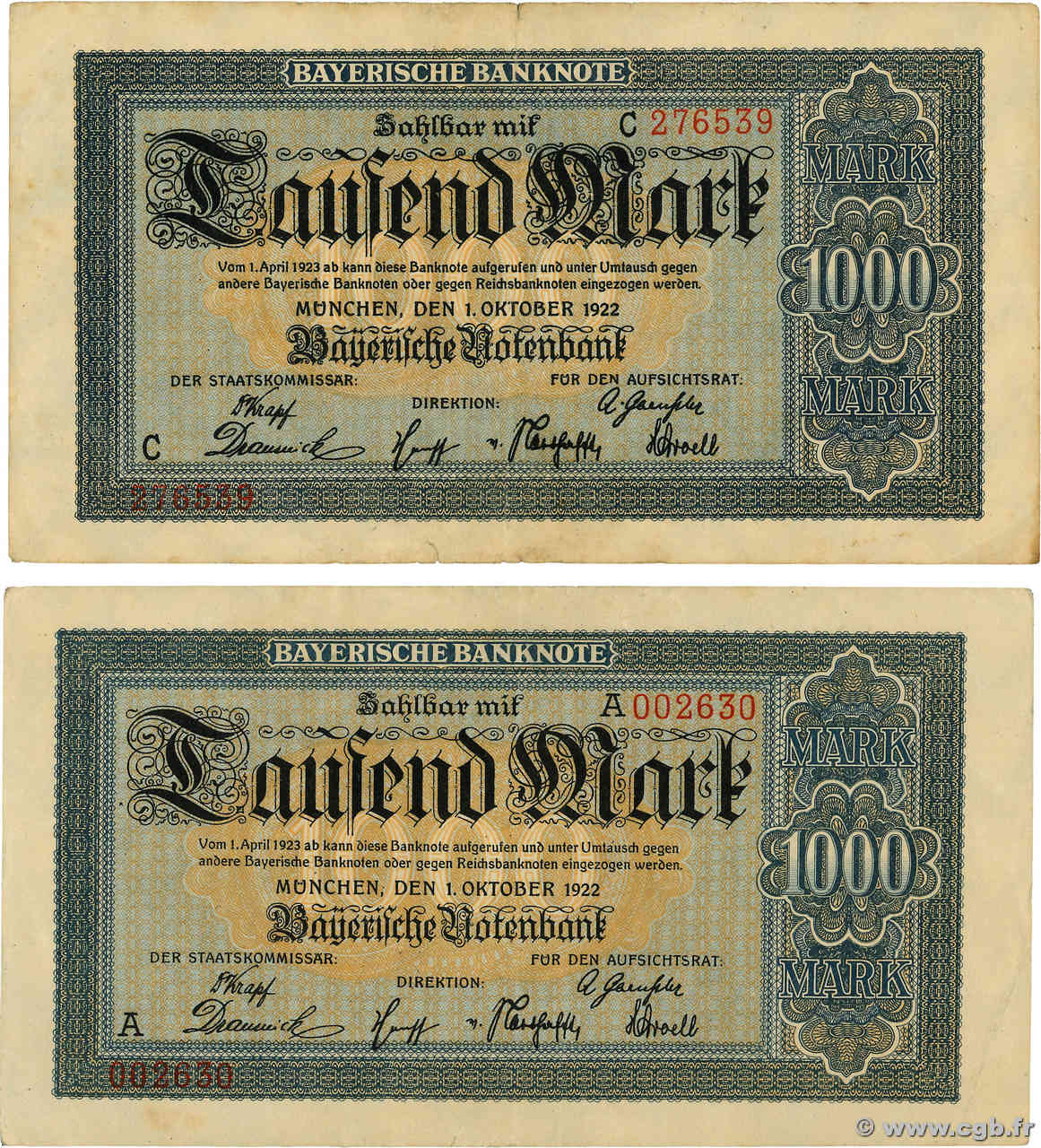 1000 Mark Lot DEUTSCHLAND Munich 1922 PS.0924 S