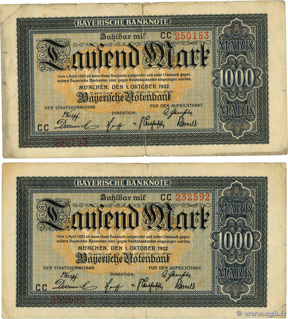 1000 Mark Lot ALLEMAGNE Munich 1922 PS.0924 B