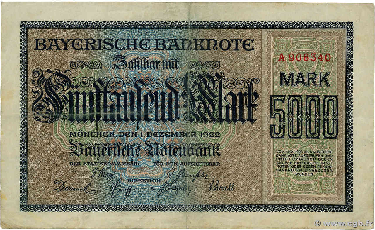 5000 Mark GERMANY Munich 1922 PS.0925 F