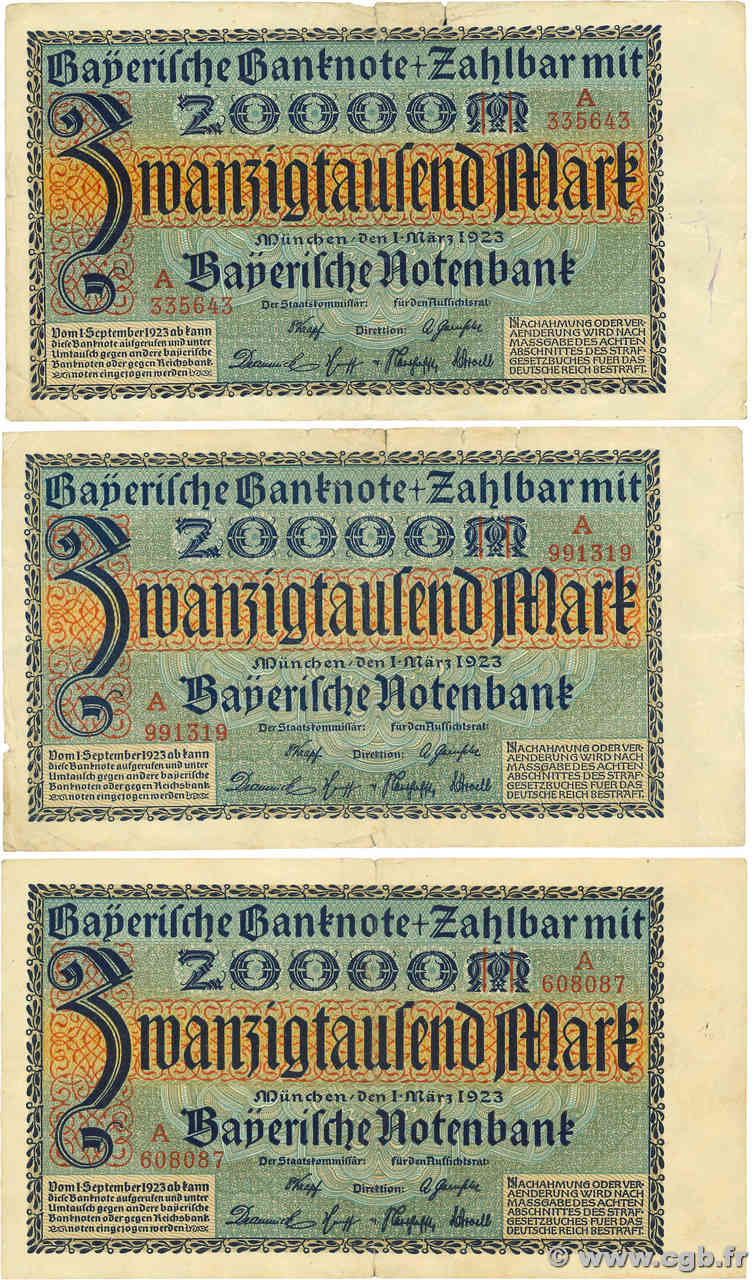 20000 Mark Lot GERMANIA Munich 1923 PS.0926 B a MB