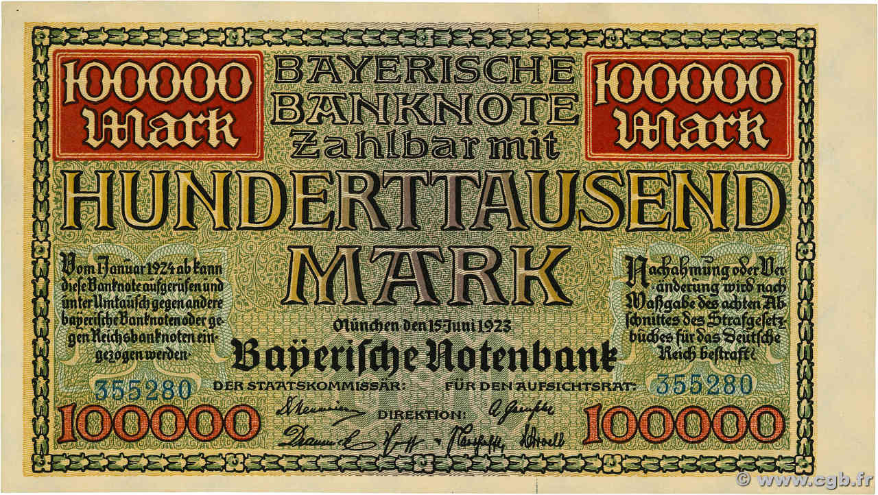 100000 Mark ALLEMAGNE Munich 1923 PS.0928 SPL