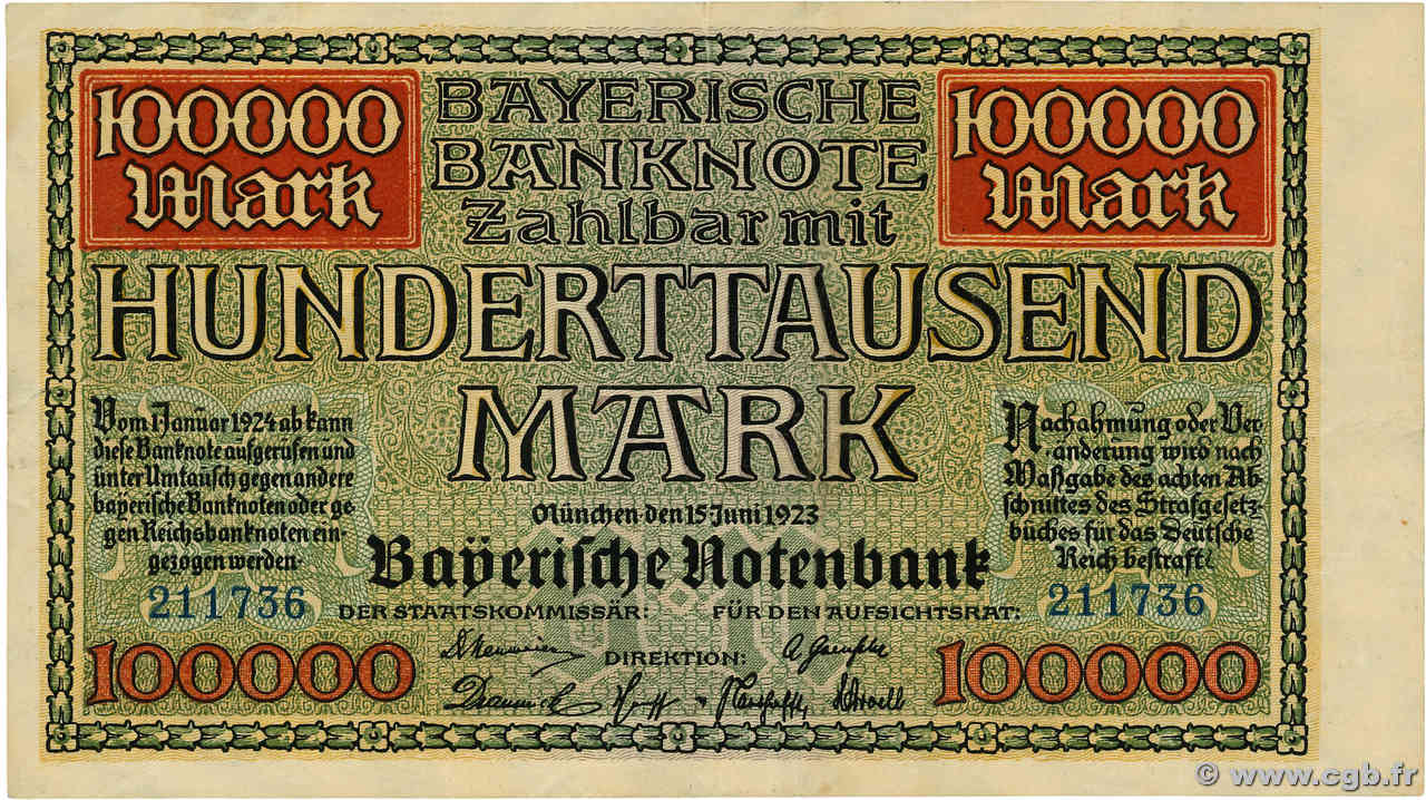 100000 Mark ALEMANIA Munich 1923 PS.0928 MBC