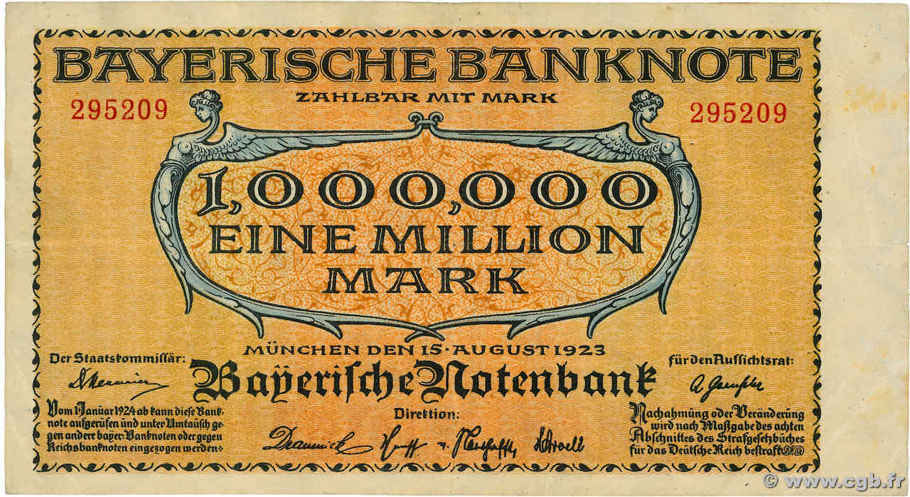 1 Million Mark GERMANY Munich 1923 PS.0929 F+